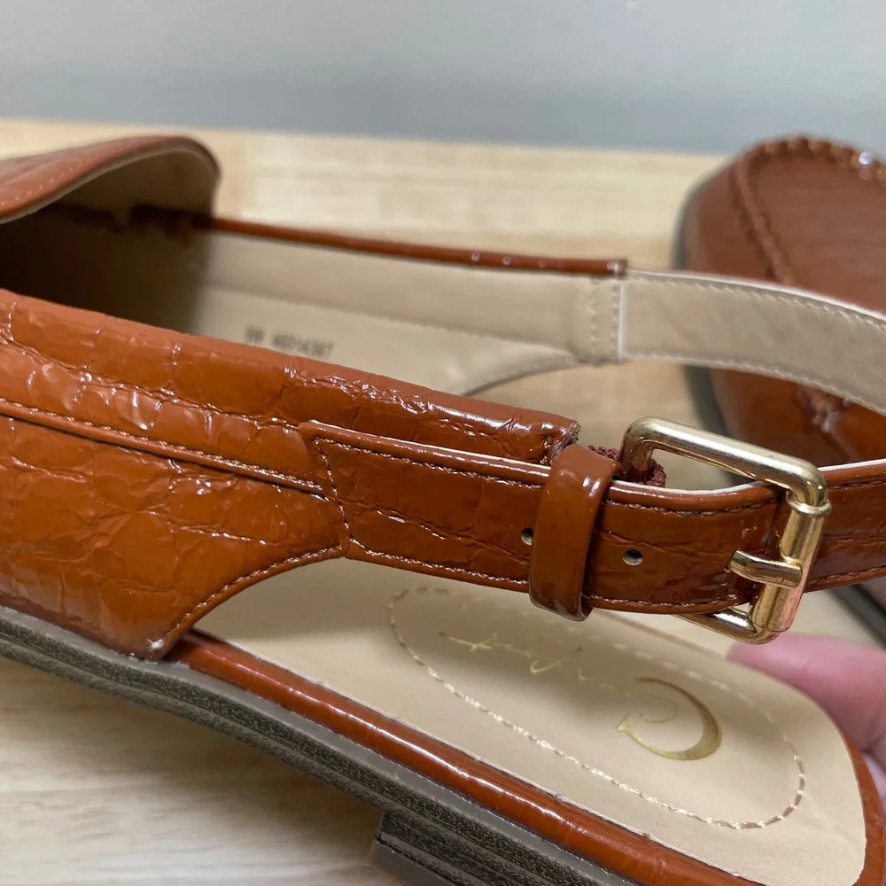 Comfort Est 1946 Womens 9W Cognac Brown Croc Embossed Slingback Loafers Flats